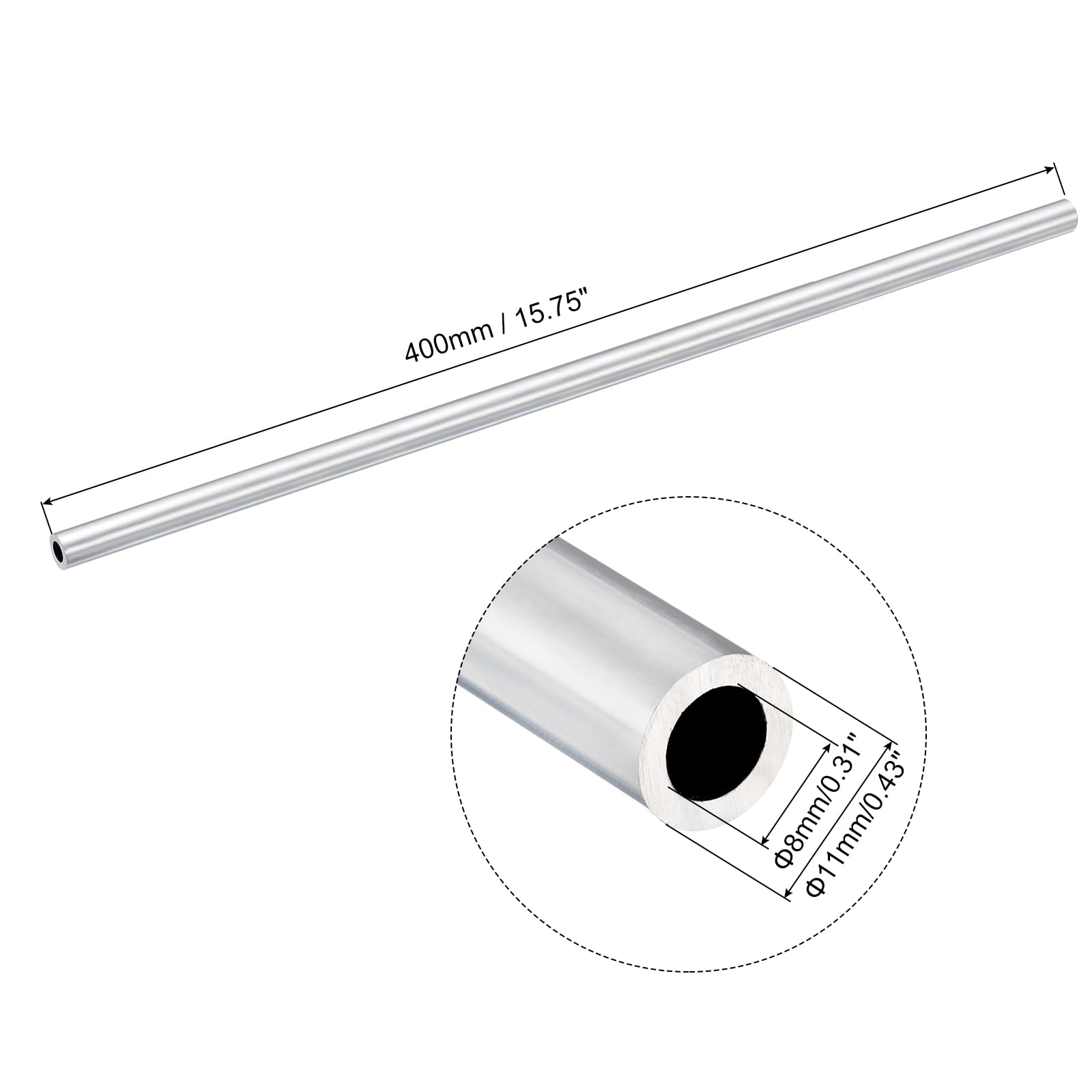 QUARKZMAN 6063 round aluminum tube, 11mm outer diameter, 8mm inner